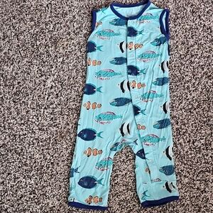 Kickee Pants Aqua Fish Print Romper 12-18 Months
